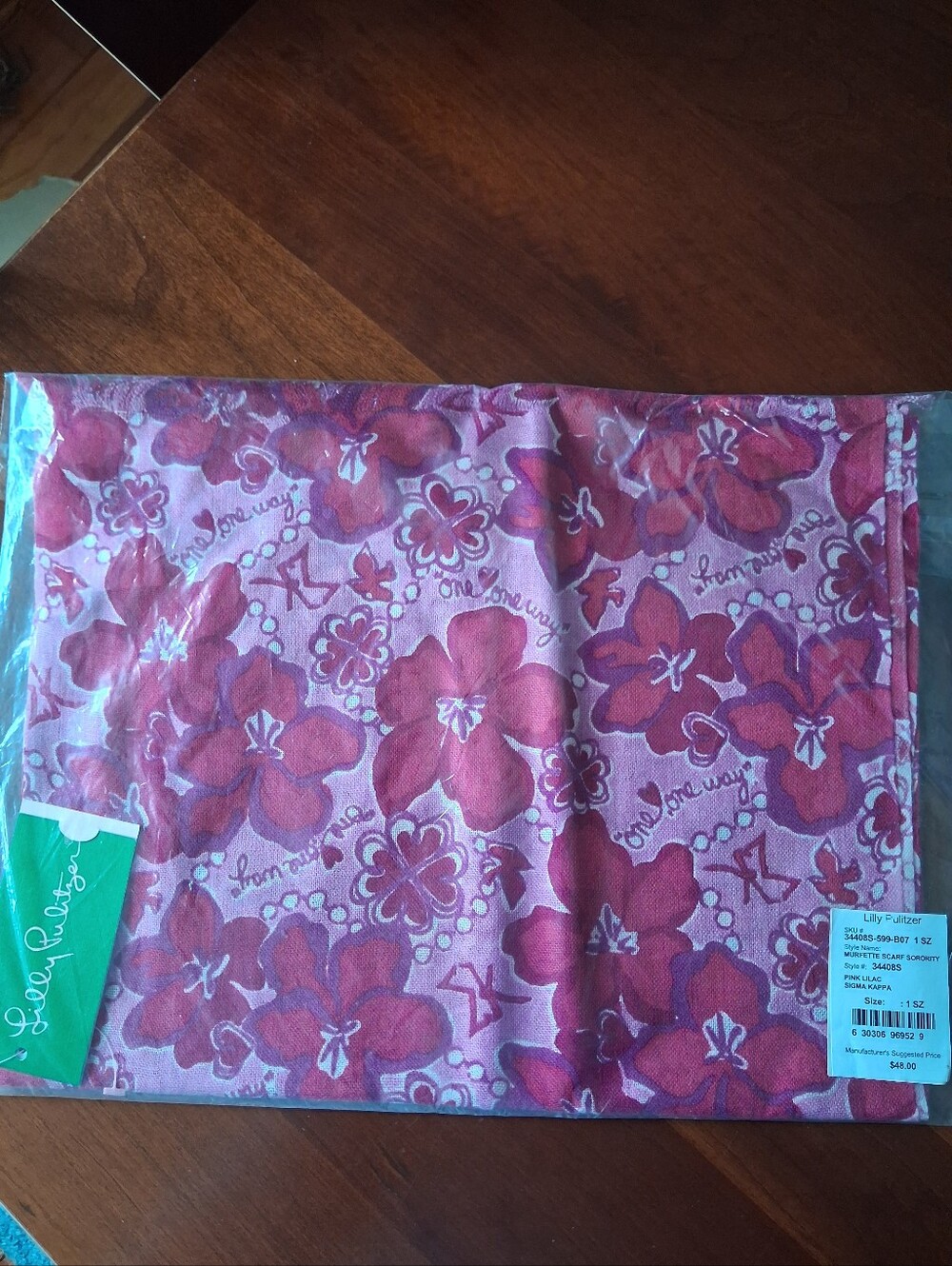 Lilly Pulitzer Murfette Scarf Pink Lilac Sigma Kappa Sorority Silk/cashmere NWT